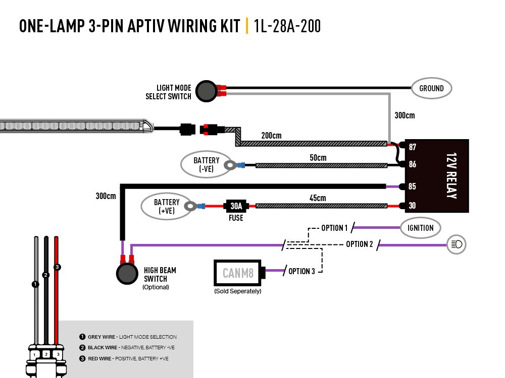 Single-Lamp Harness Kit (3-Pin, Aptiv, 12V) - Race and Rally