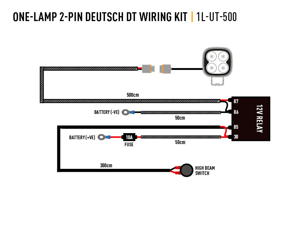 Single-Lamp Wiring Kit (2-Pin, Deutsch DT, 12V) - Race and Rally