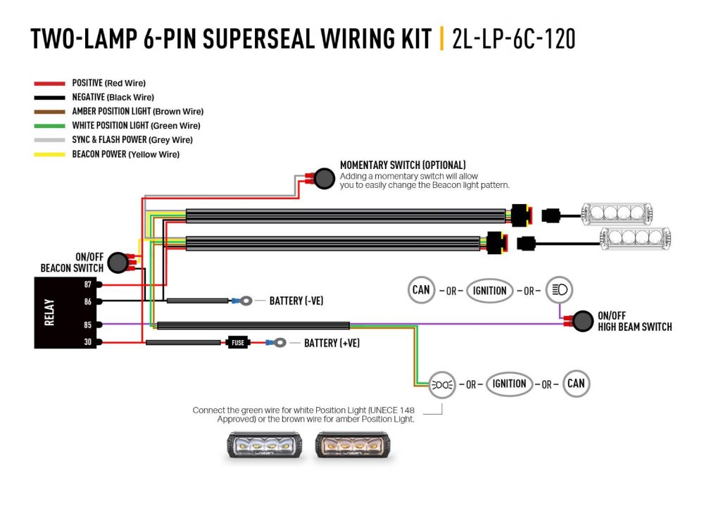 Two-Lamp Wiring Kit (6-Pin, Superseal, 12V) - Race and Rally