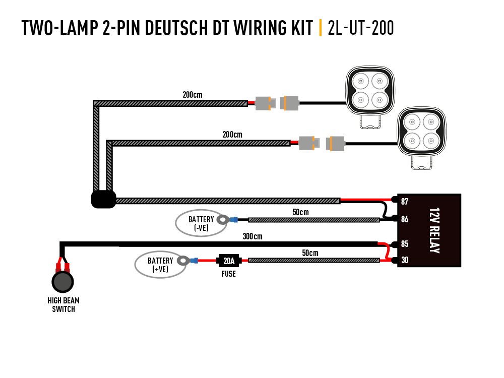 Two-Lamp Wiring Kit (2 Pin, Deutsch DT, 12V) - Race and Rally