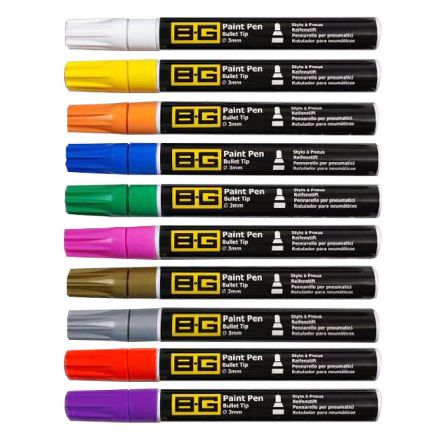 Paint Pen Set - Bullet Tip Ø3mm - 6ml - Pack of 10 Colours - Race and Rally
