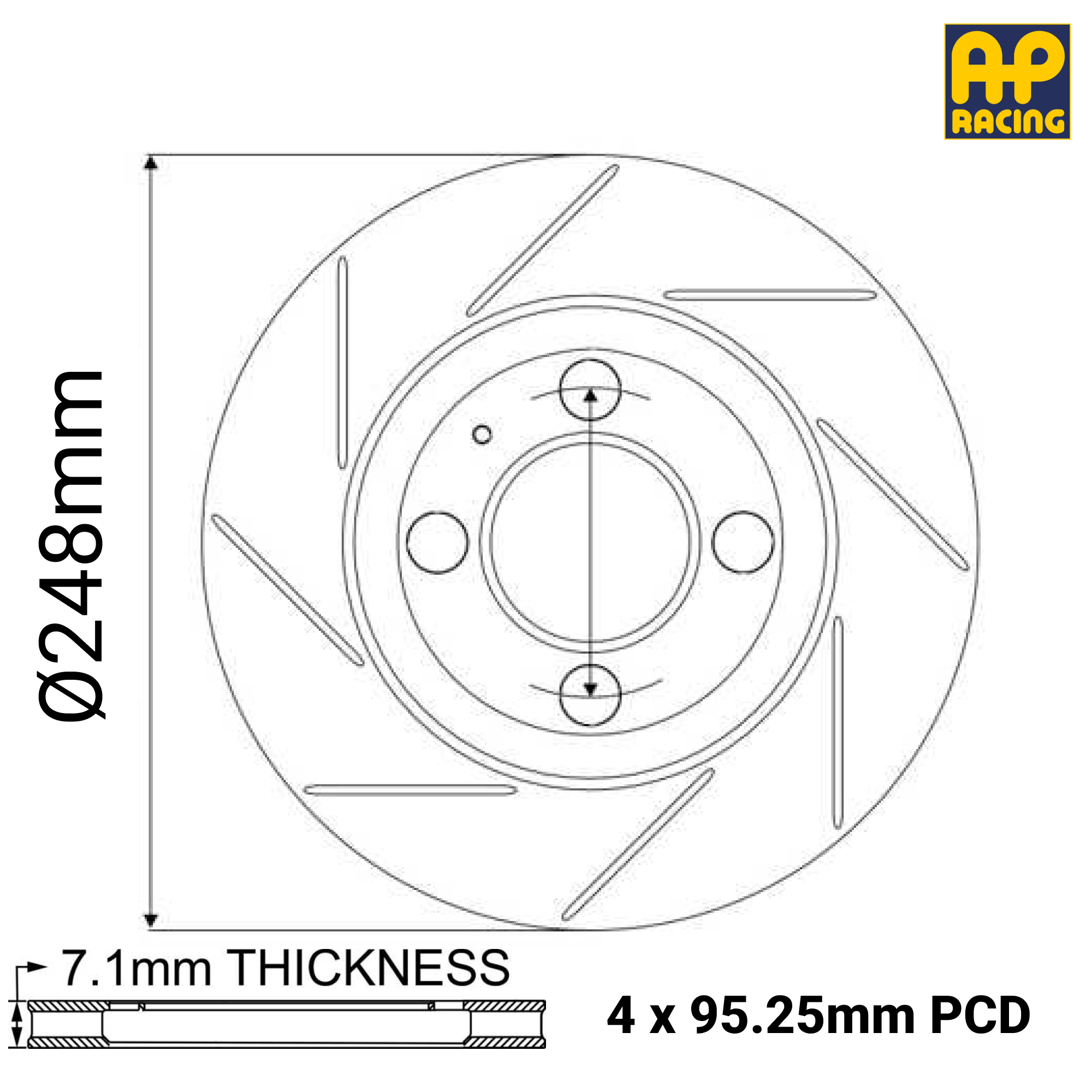 Ø248mm x 7.1mm Solid Brake Disc with Integral Bell - 4 x 95.25mm PCD - Race and Rally