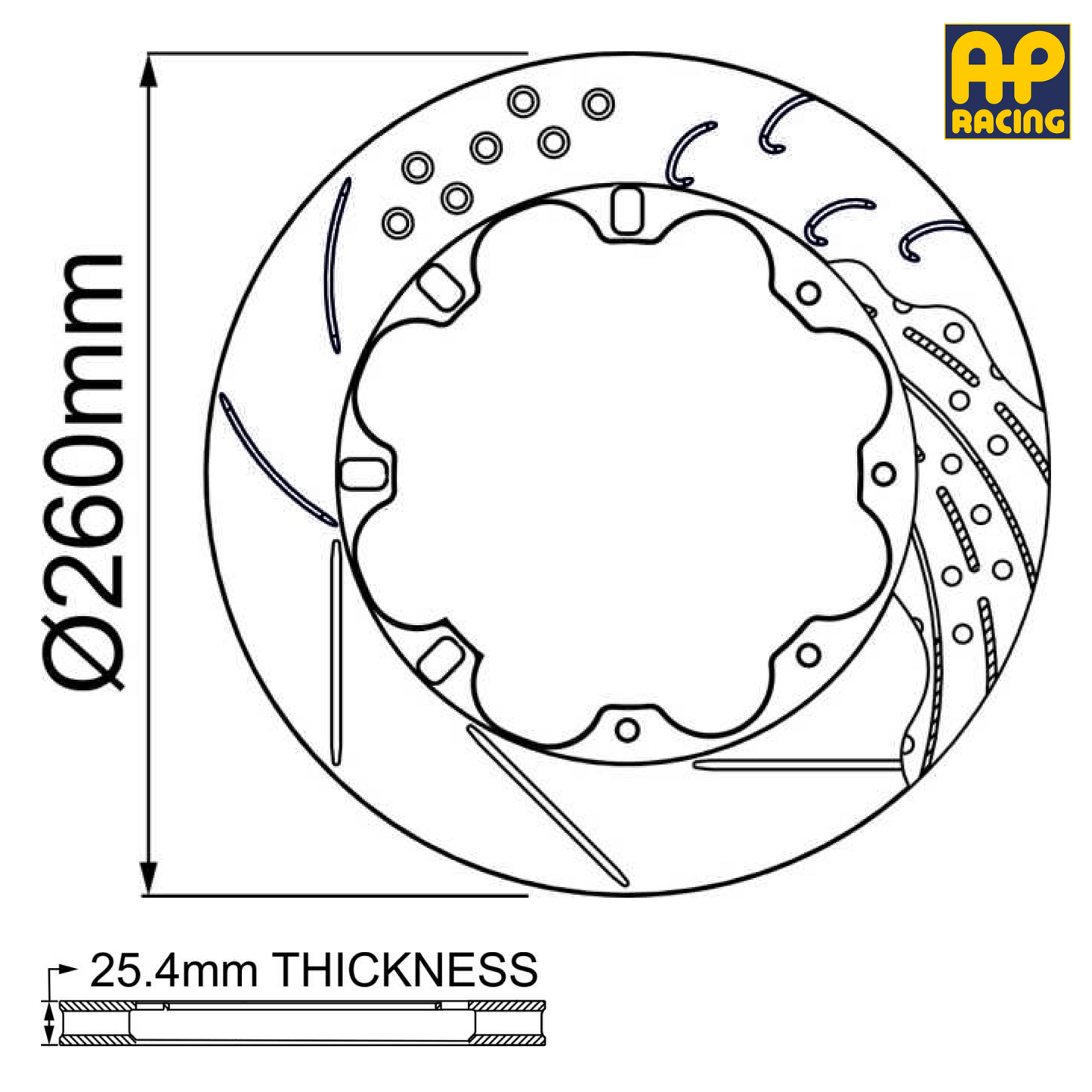 Ø260mm x 25.4mm Ventilated Brake Disc - 6 x 139.7mm PCD - Race and Rally