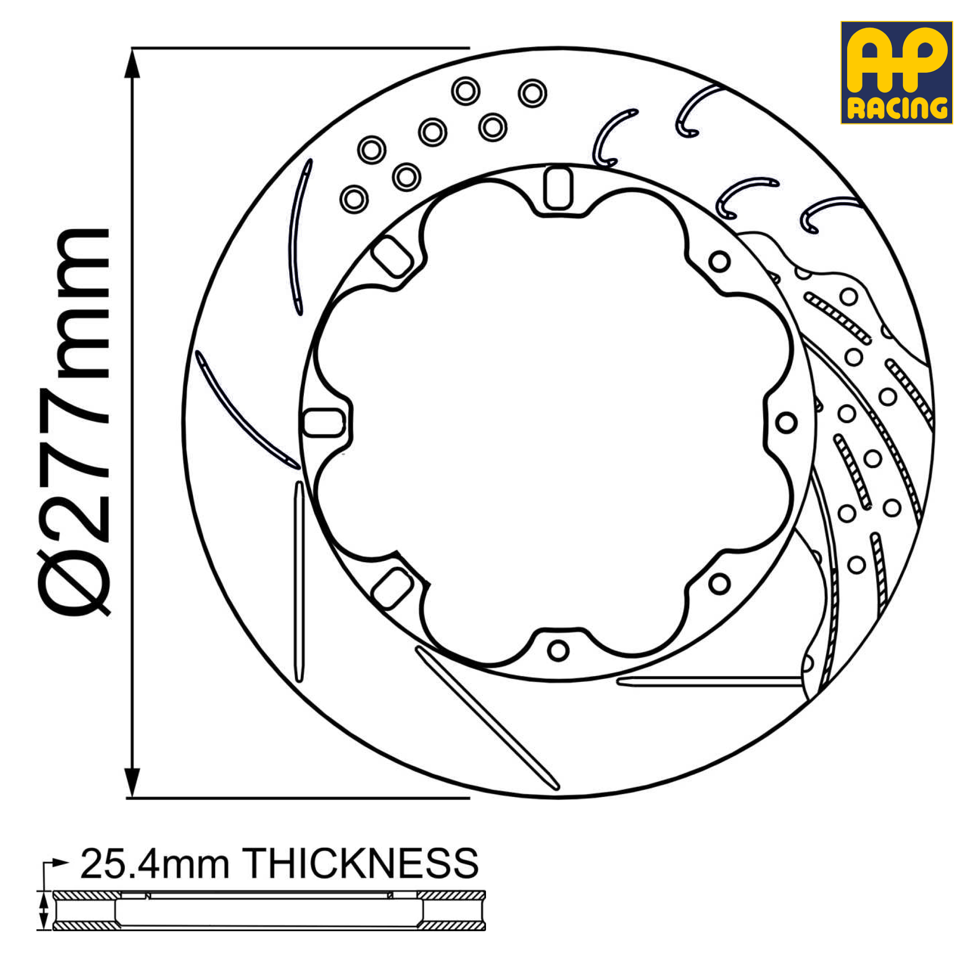 Ø277mm x 25.4mm Ventilated Brake Disc - 8 x 158.8mm PCD - Race and Rally