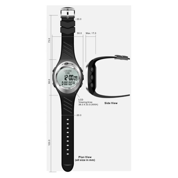 AST Fastime Rally Watch Dimensions