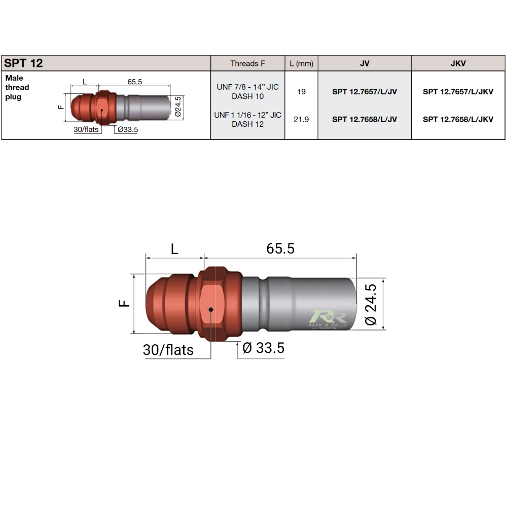 SPT 12 Male Thread Plug Dimensions