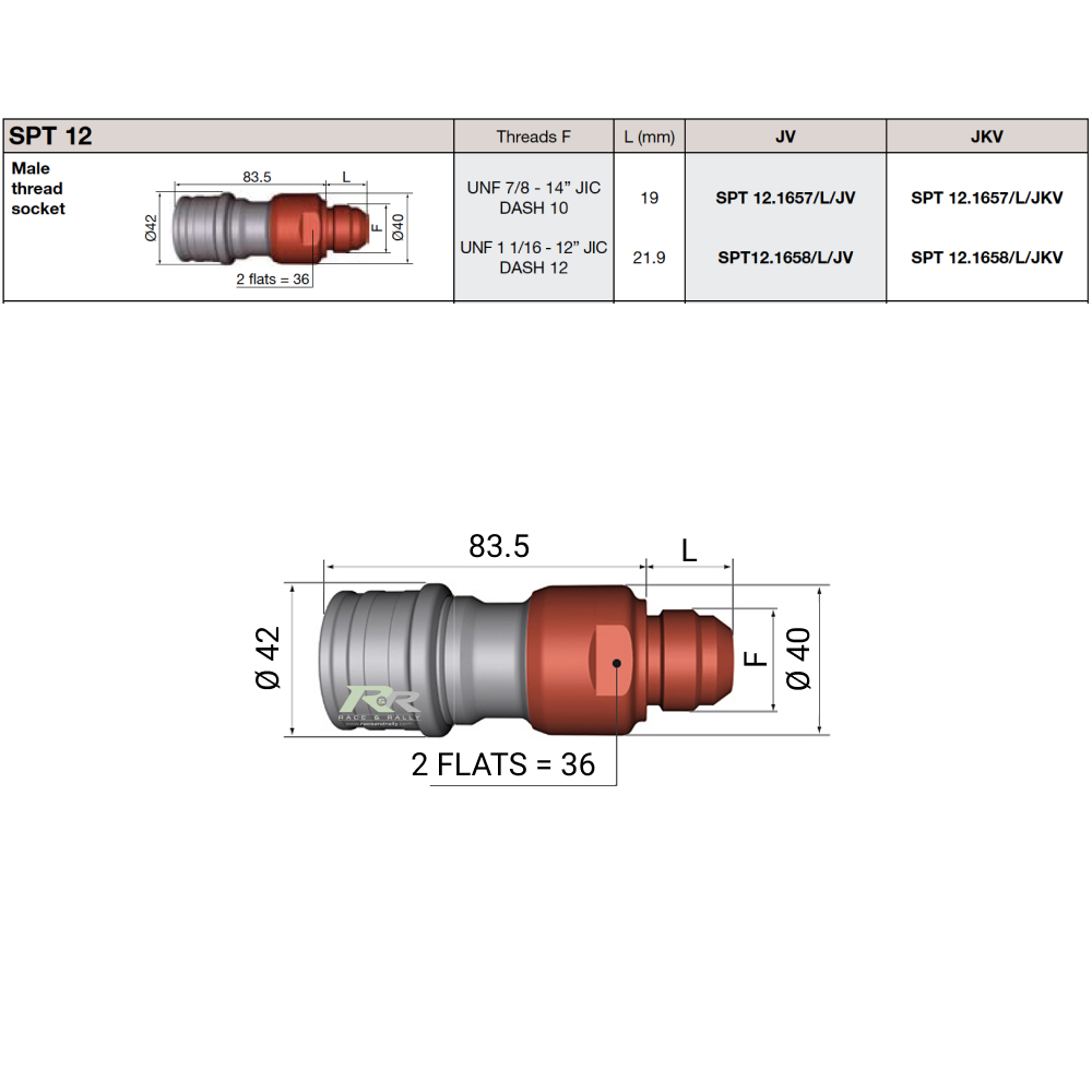 SPT 12 Male Thread Socket Dimensions