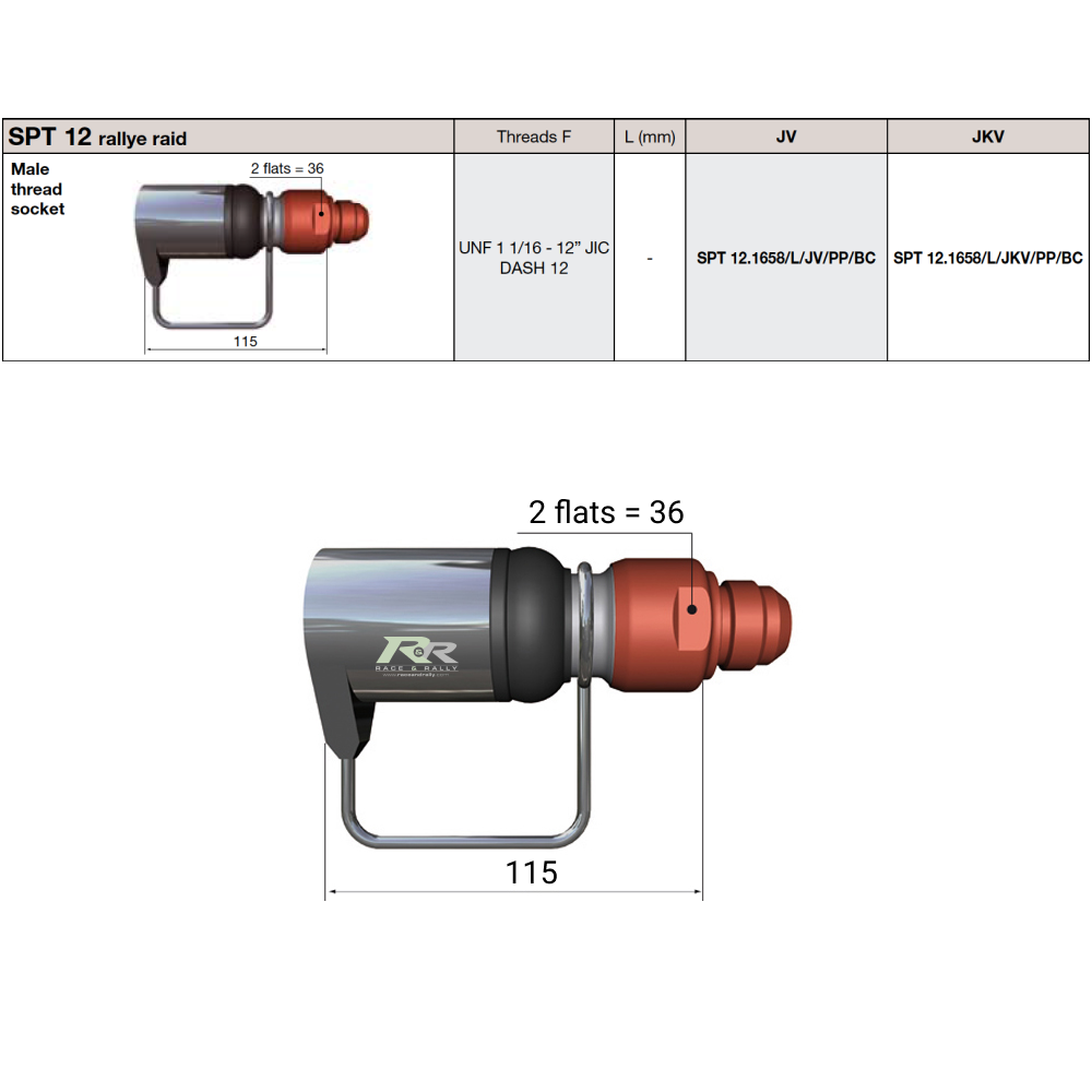 SPT 12 Rallye Raid Male Thread Socket Dimensions