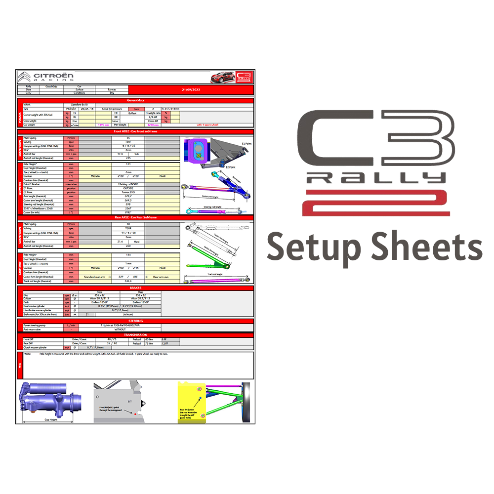 C3 Rally 2 Setup Sheets