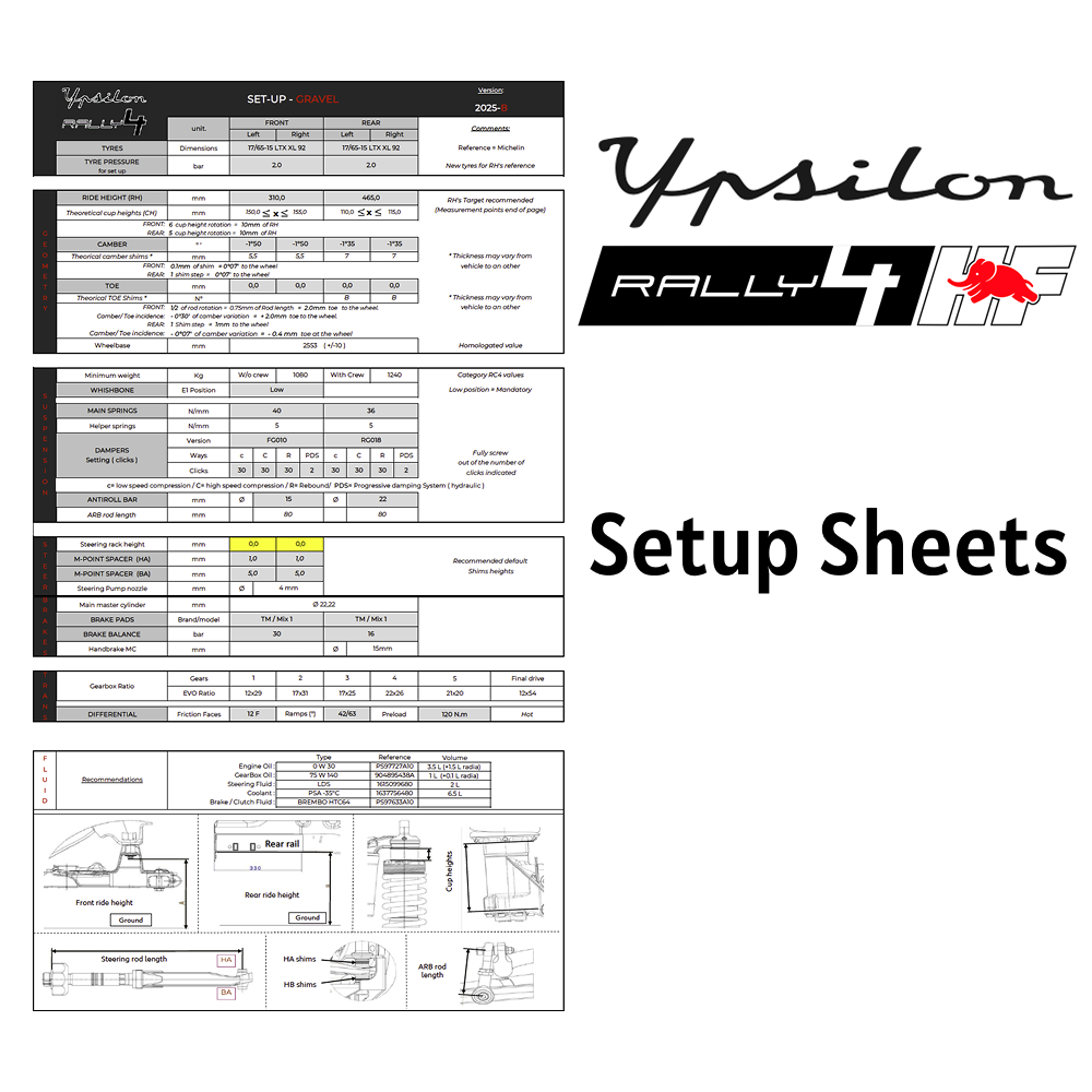 Lancia Ypsilon Rally4 HF Setup Sheets
