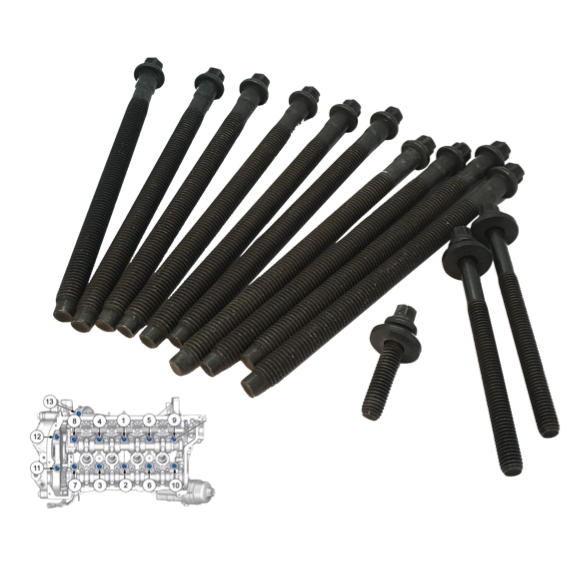 Cylinder head fixing bolt set