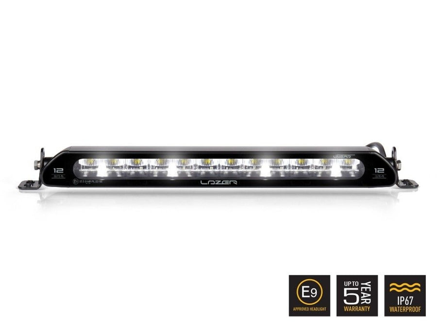 Front view of the Lazer Lamps Linear-12 Elite with Position Light, a high-performance linear LED work light.