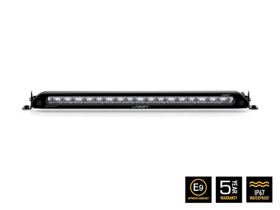 Lazer Lamps Linear-18 Elite linear LED light with front view showcasing its sleek design and mounting brackets.