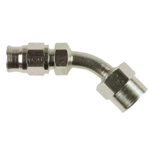Goodridge 45° Swept Tube Female BSP Fitting showing metal construction and threaded connection for hydraulic or fluid systems.