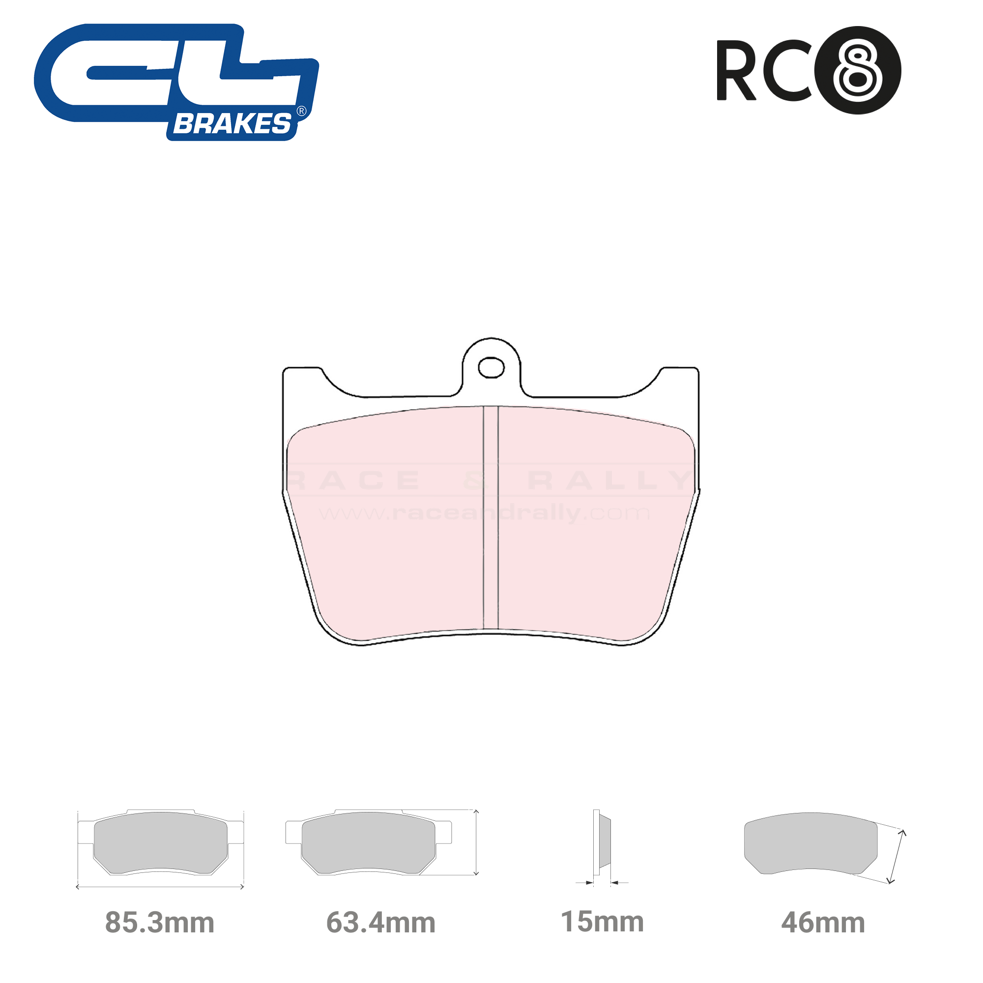 5027 W46 T15 - RC8 Brake Pads - Race and Rally