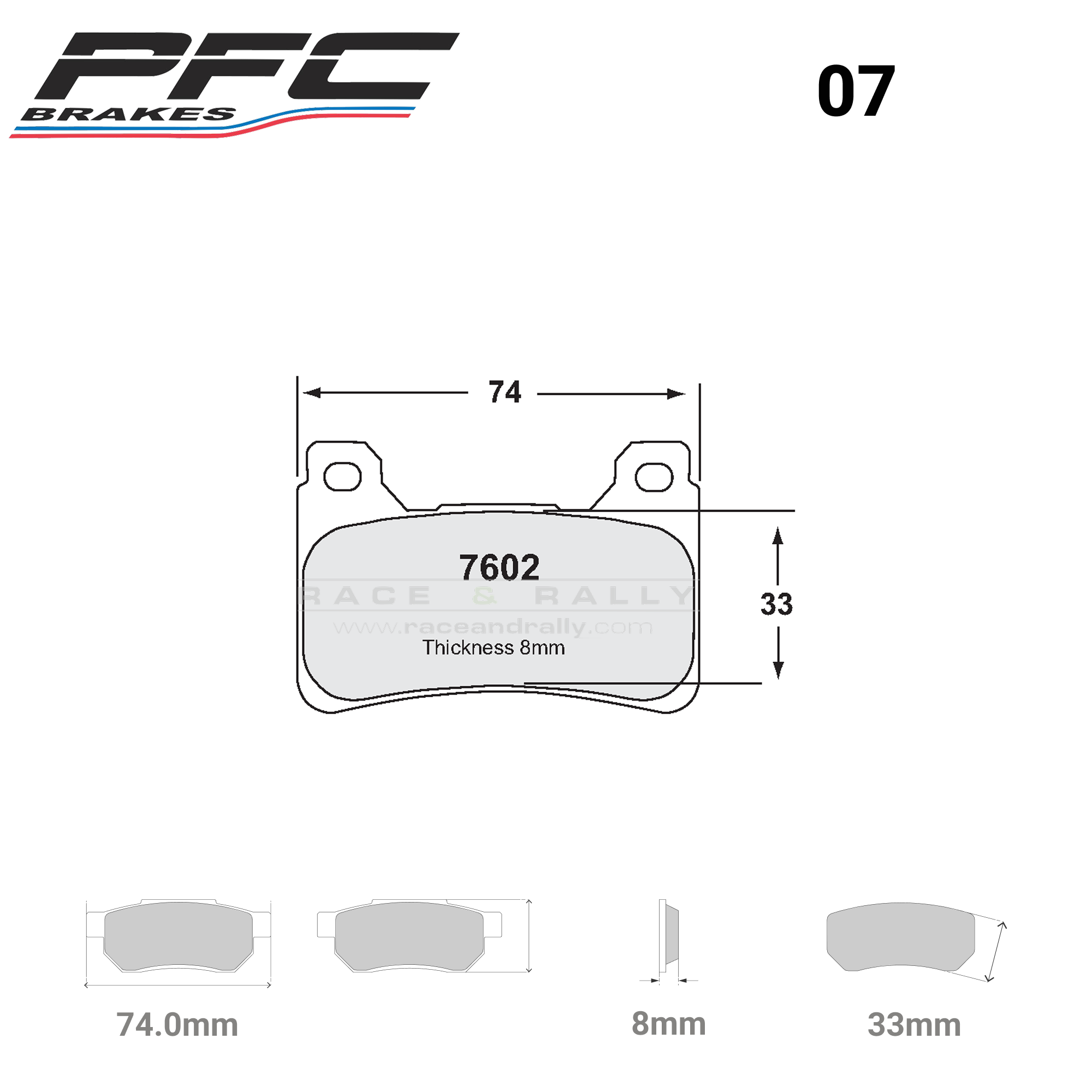 7602 - 8mm - 07 Compound Brake Pads - Race and Rally