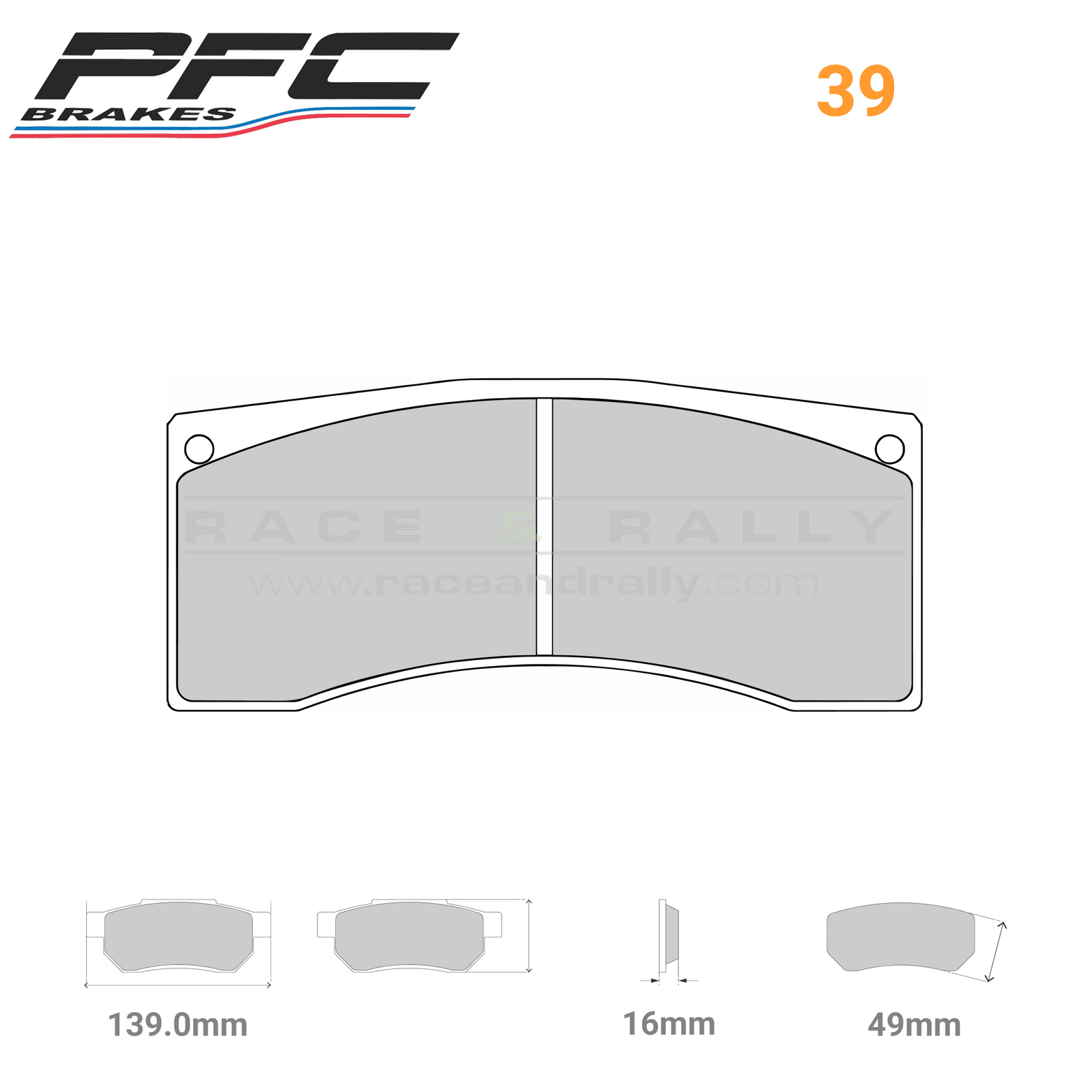 7770 - 16mm - 39 Compound Brake Pads - Race and Rally