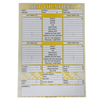 Chassis Set Up Sheets (Pad Of 50)