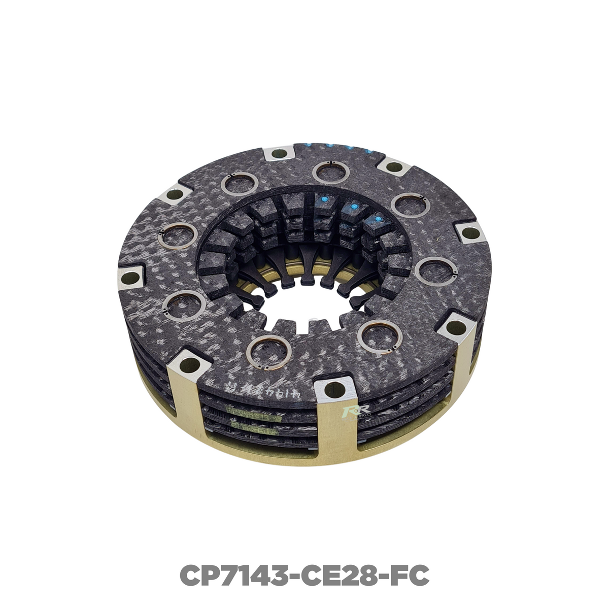 AP Racing Ø140mm quadruple plate carbon clutch assembly with push type mechanism, shown in detailed view.