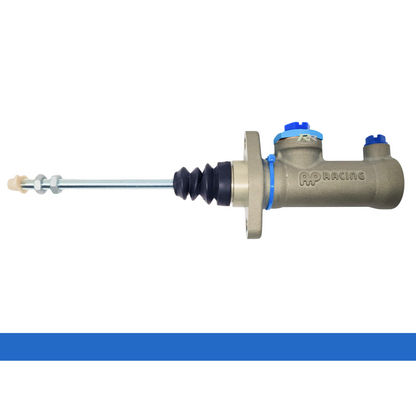 AP Racing CP9093 flange-mounted master cylinder with center valve configuration, showing the cylindrical body and mounting flange.