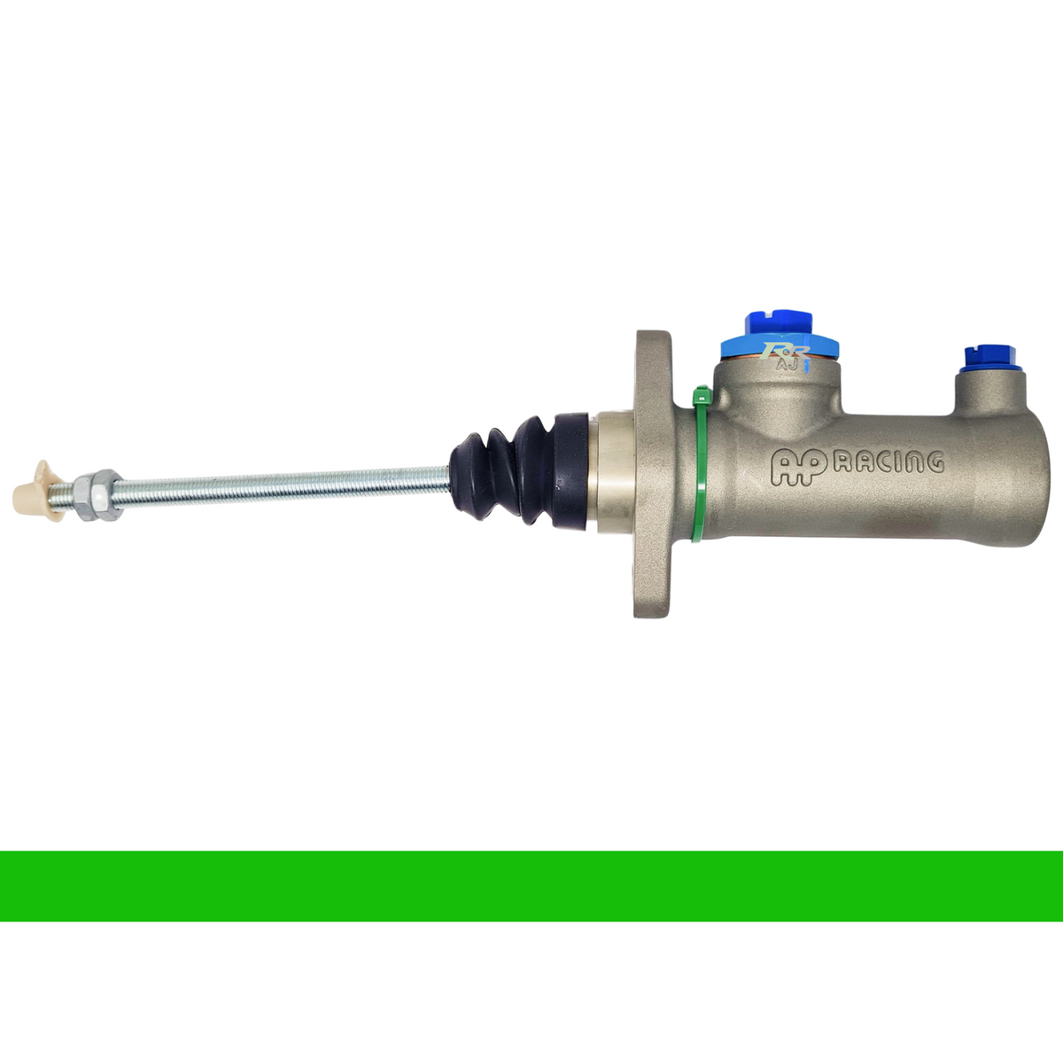 AP Racing CP9093 flange-mounted master cylinder with center valve configuration, showing the sleek metal construction and mounting points.