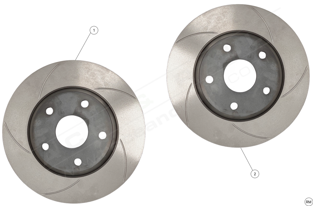 AP Racing rear Tarmac brake discs for Fiesta Rally gravel car, showing detailed vented design and metallic finish.