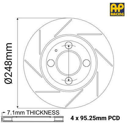 Ø248mm x 7.1mm Solid Brake Disc with Integral Bell - 4 x 95.25mm PCD - Race and Rally