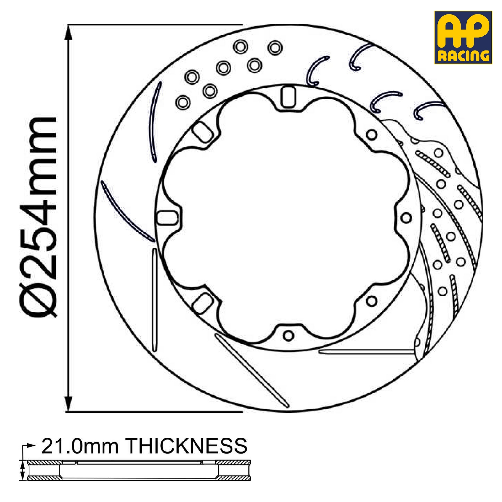 Ø254mm x 21.0mm Ventilated Brake Disc - 6 x 139.7mm PCD - Race and Rally