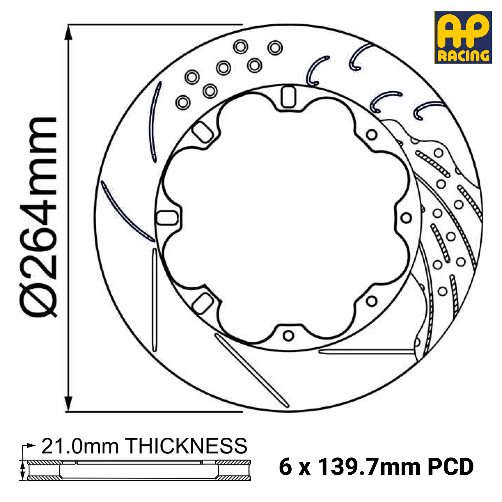 Ø264mm x 21.0mm Ventilated Brake Disc - 6 x 139.7mm PCD