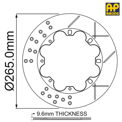 Ø265mm x 9.6mm Solid Brake Disc - 8 x 158.8mm PCD - Floating - Race and Rally