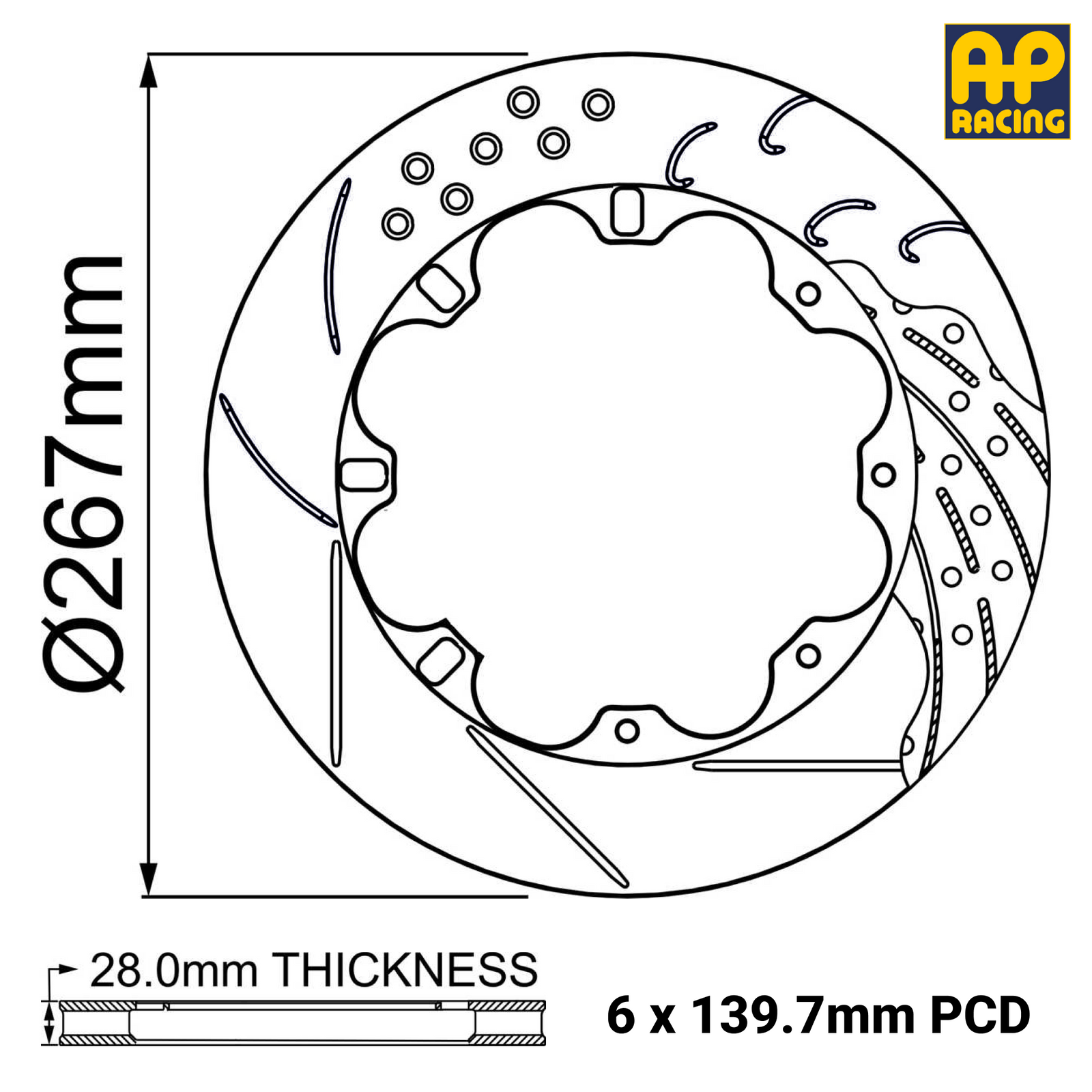 Ø267mm x 28.0mm Ventilated Brake Disc - 6 x 139.7mm PCD