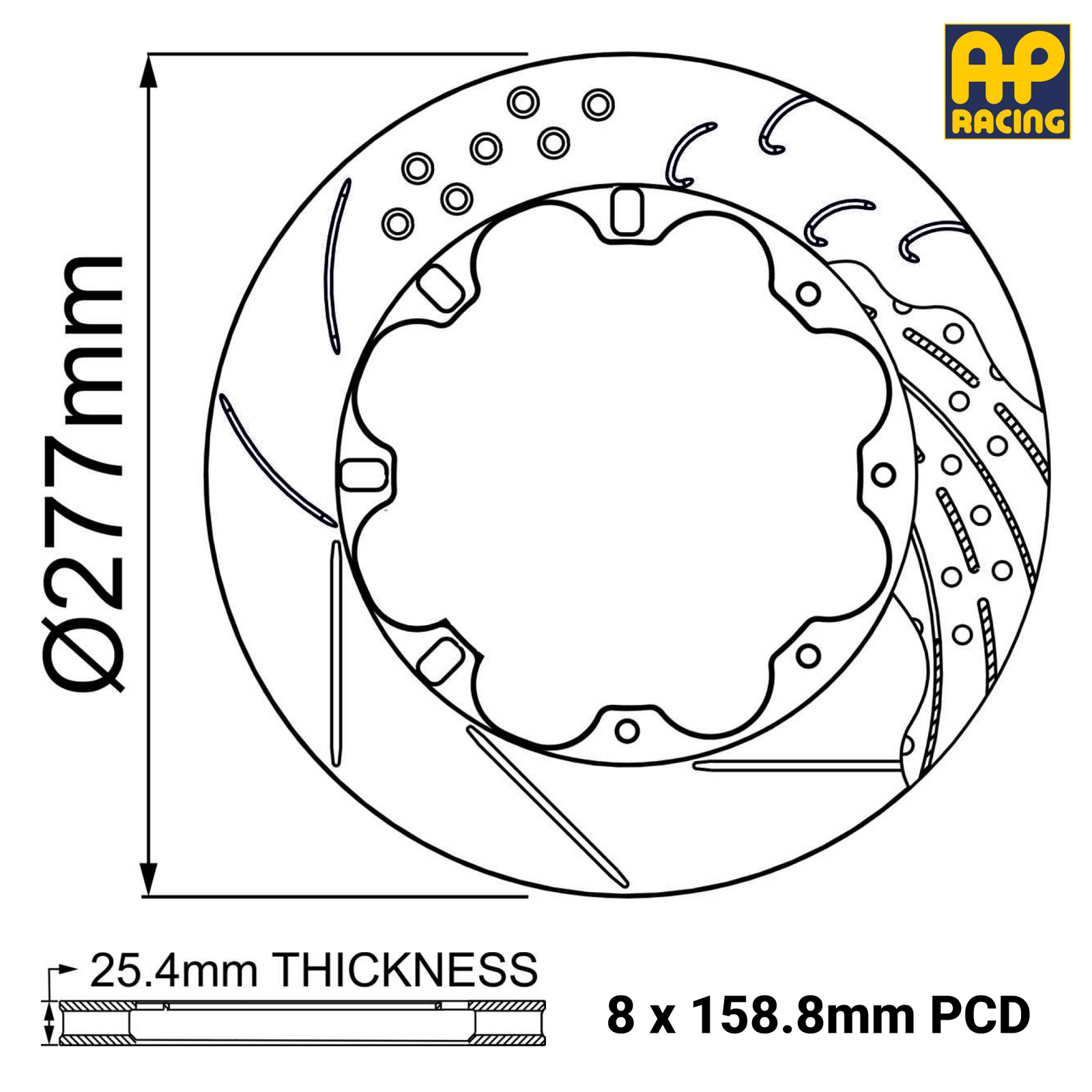 Ø277mm x 25.4mm Ventilated Brake Disc - 8 x 158.8mm PCD
