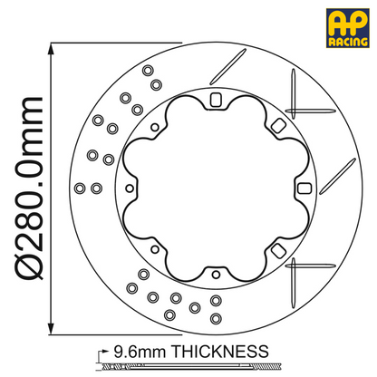Ø280mm x 9.6mm Solid Brake Disc - 8 x 176.8mm PCD - Race and Rally