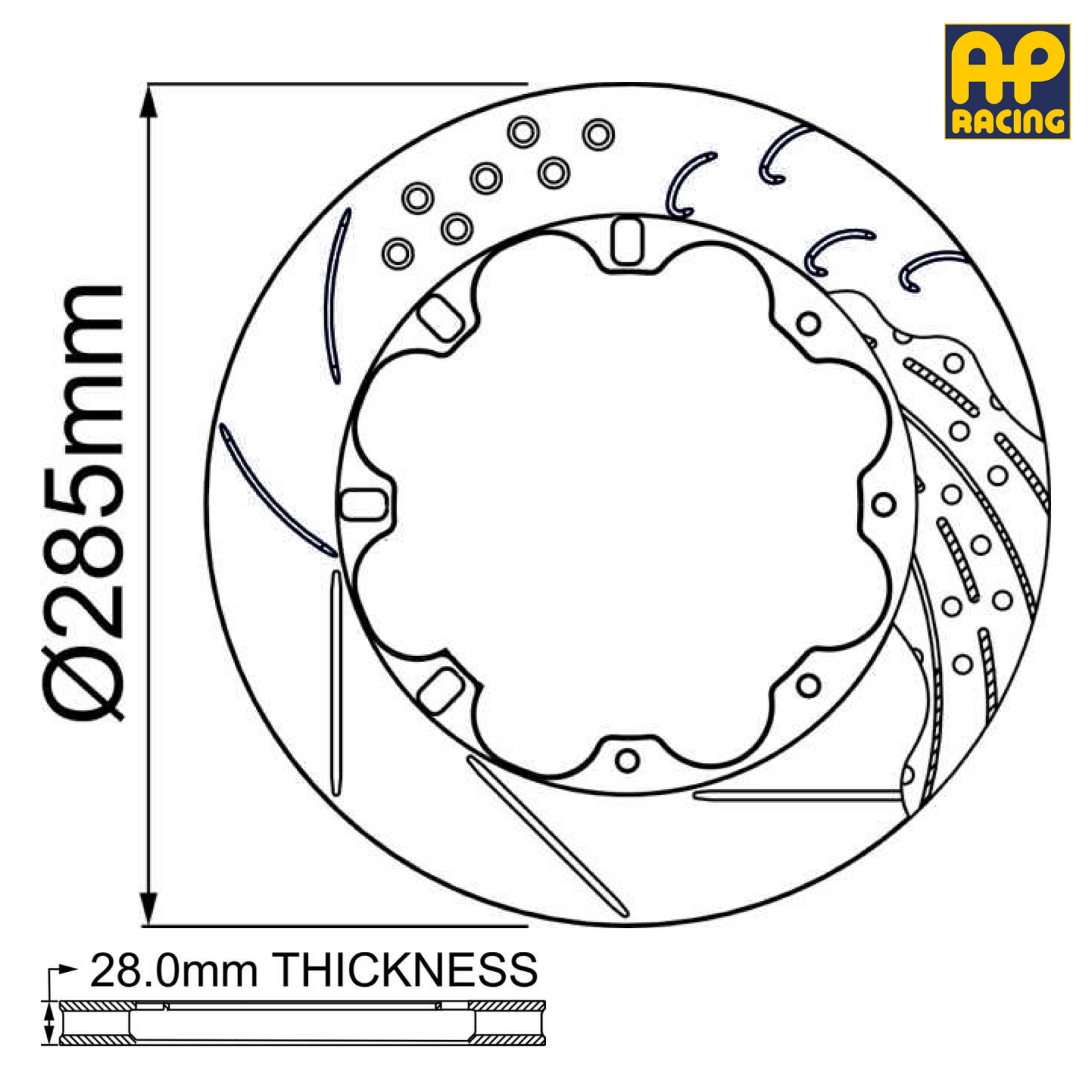Ø285mm x 28.0mm Ventilated Brake Disc - 12 x 177.8mm PCD - Race and Rally