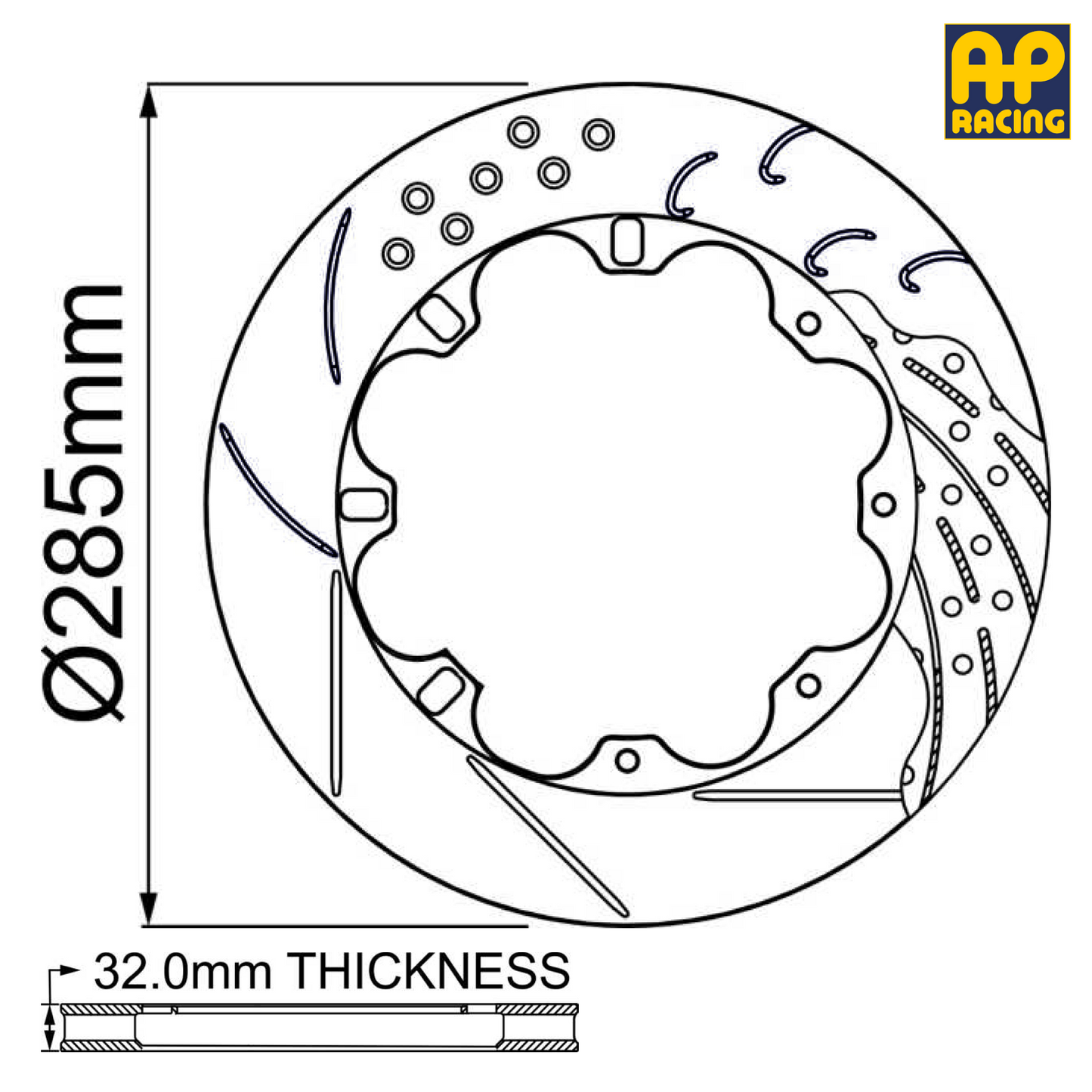 Ø285mm x 32.0mm Ventilated Brake Disc - 10 x 175.0mm PCD - Race and Rally