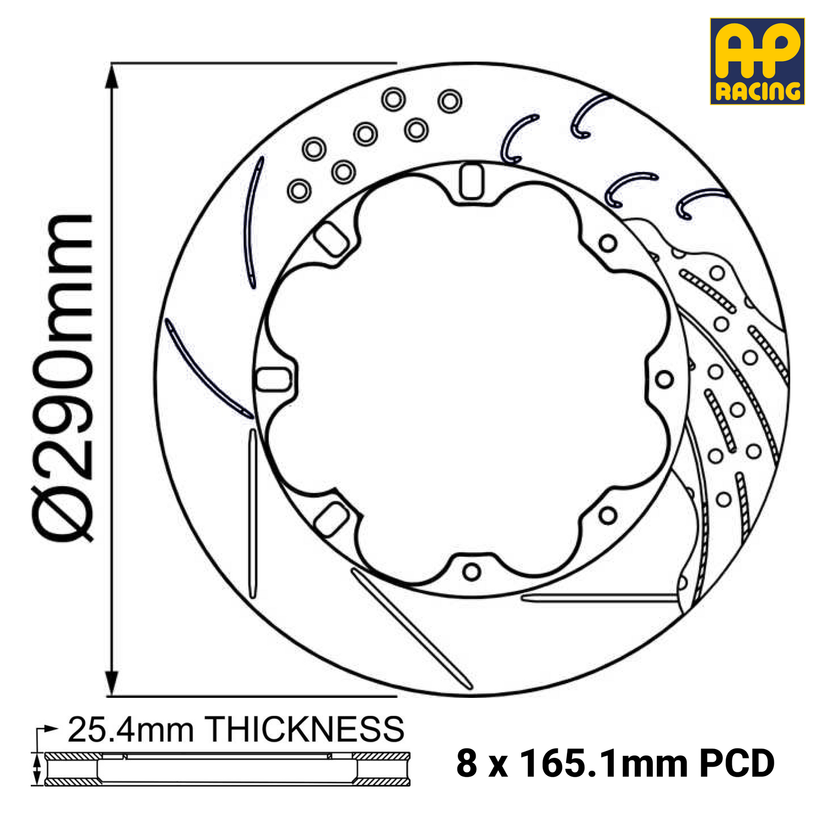 Ø290mm x 25.4mm Ventilated Brake Disc - 8 x 165.1mm PCD