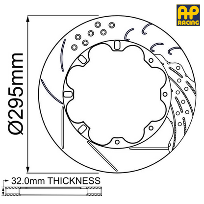 Ø295mm x 32.0mm Ventilated Brake Disc - 12 x 177.8mm PCD - Race and Rally