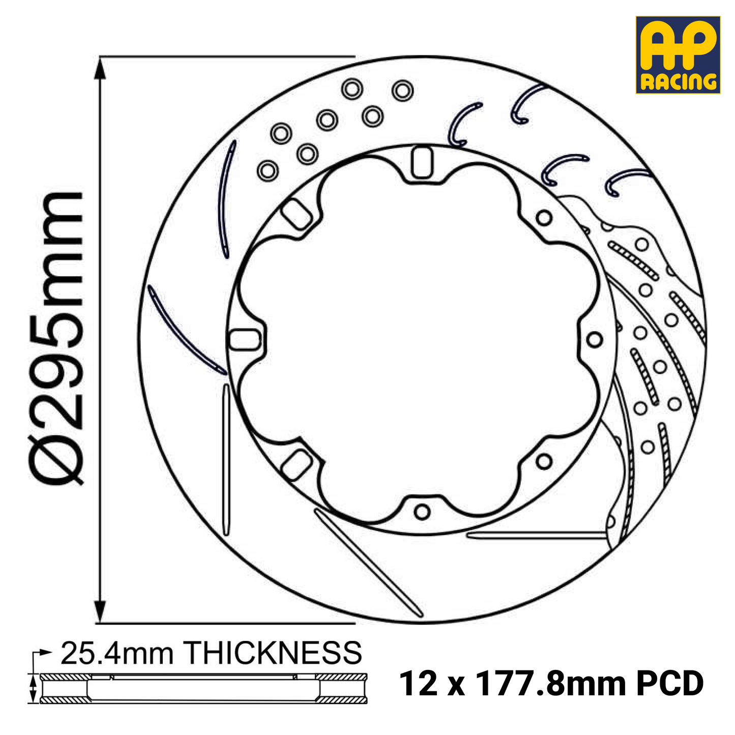 Ø295mm x 25.4mm Ventilated Brake Disc - 12 x 177.8mm PCD - D44