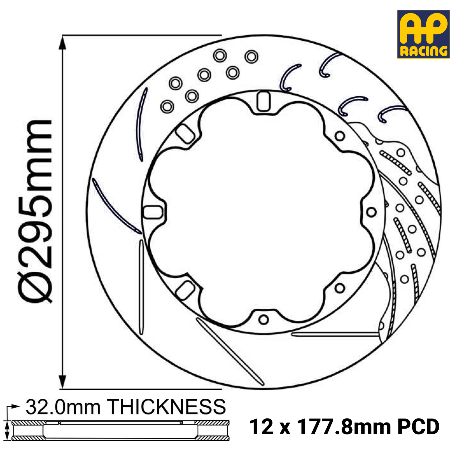 Ø295mm x 32.0mm Ventilated Brake Disc - 12 x 177.8mm PCD