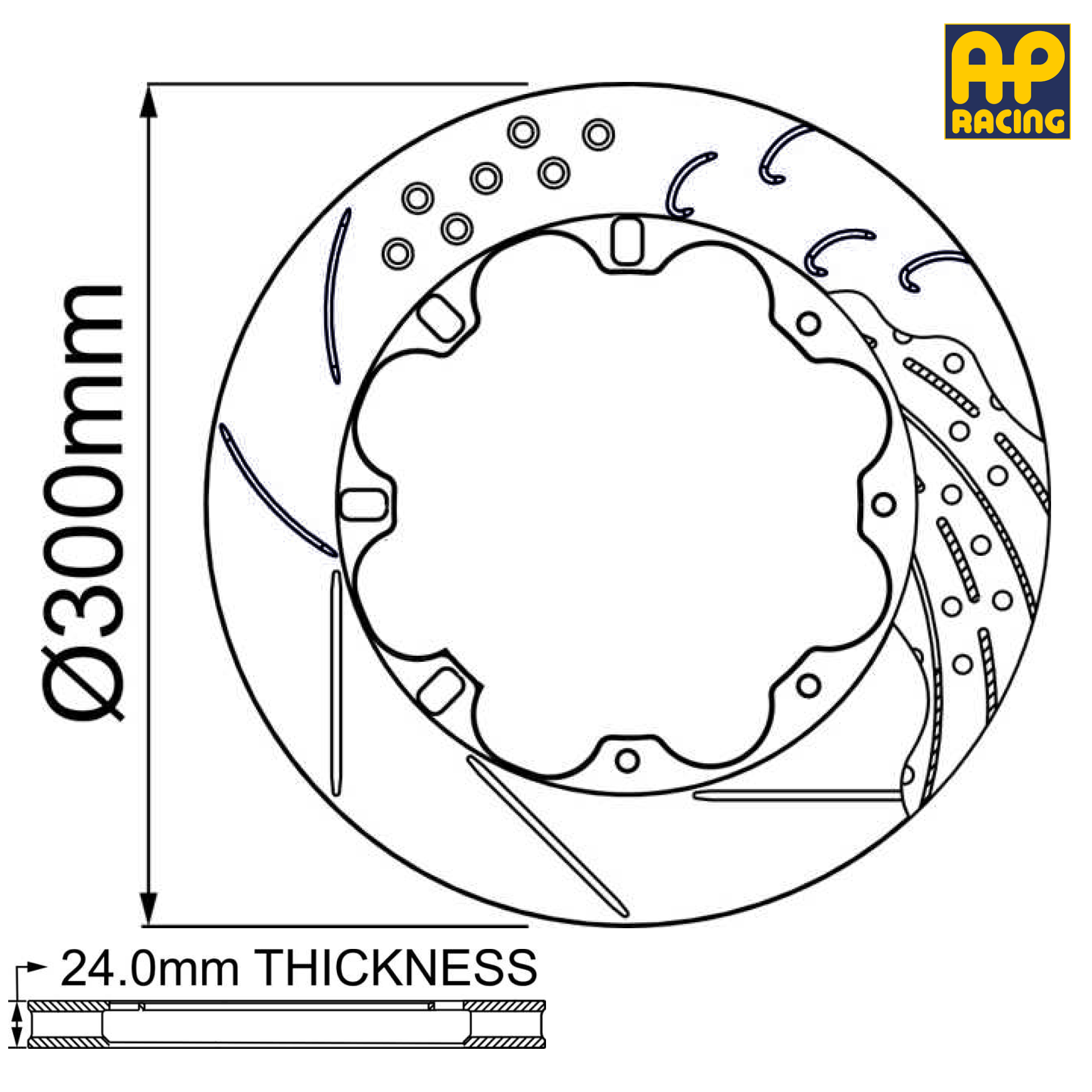 Ø300mm x 24.0mm Ventilated Brake Disc - 8 x 189mm PCD - Race and Rally