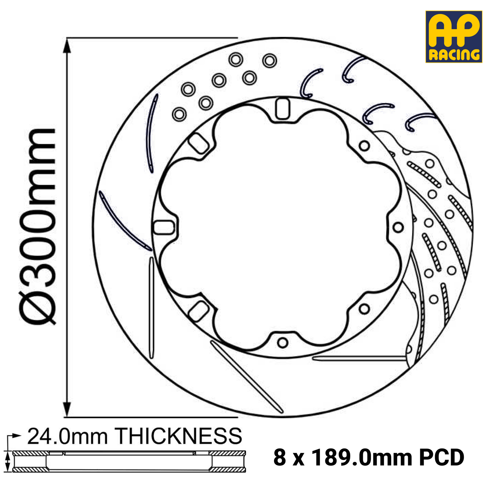 Ø300mm x 24.0mm Ventilated Brake Disc - 8 x 189mm PCD