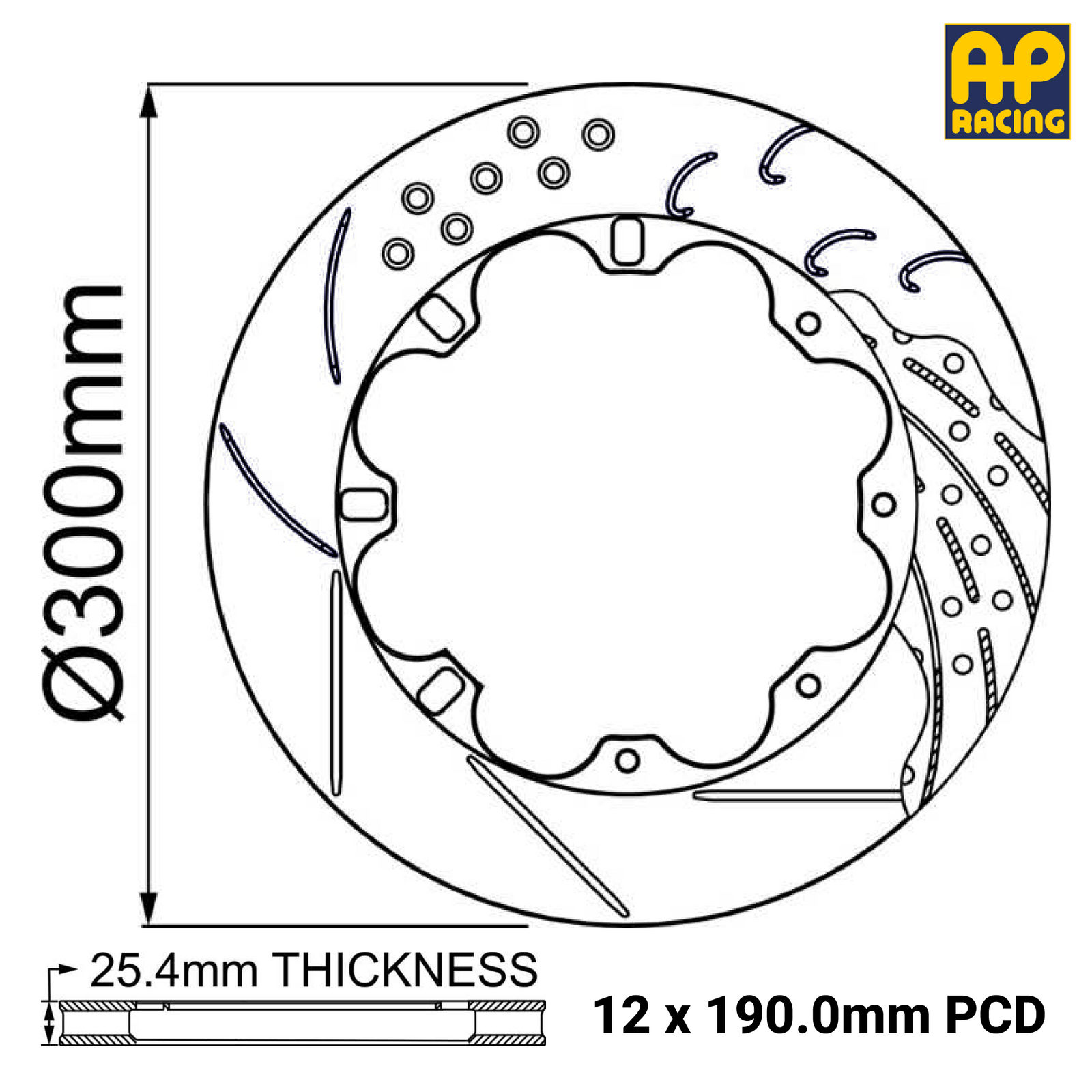 Ø300mm x 25.4mm Ventilated Brake Disc - 12 x 196.2mm PCD