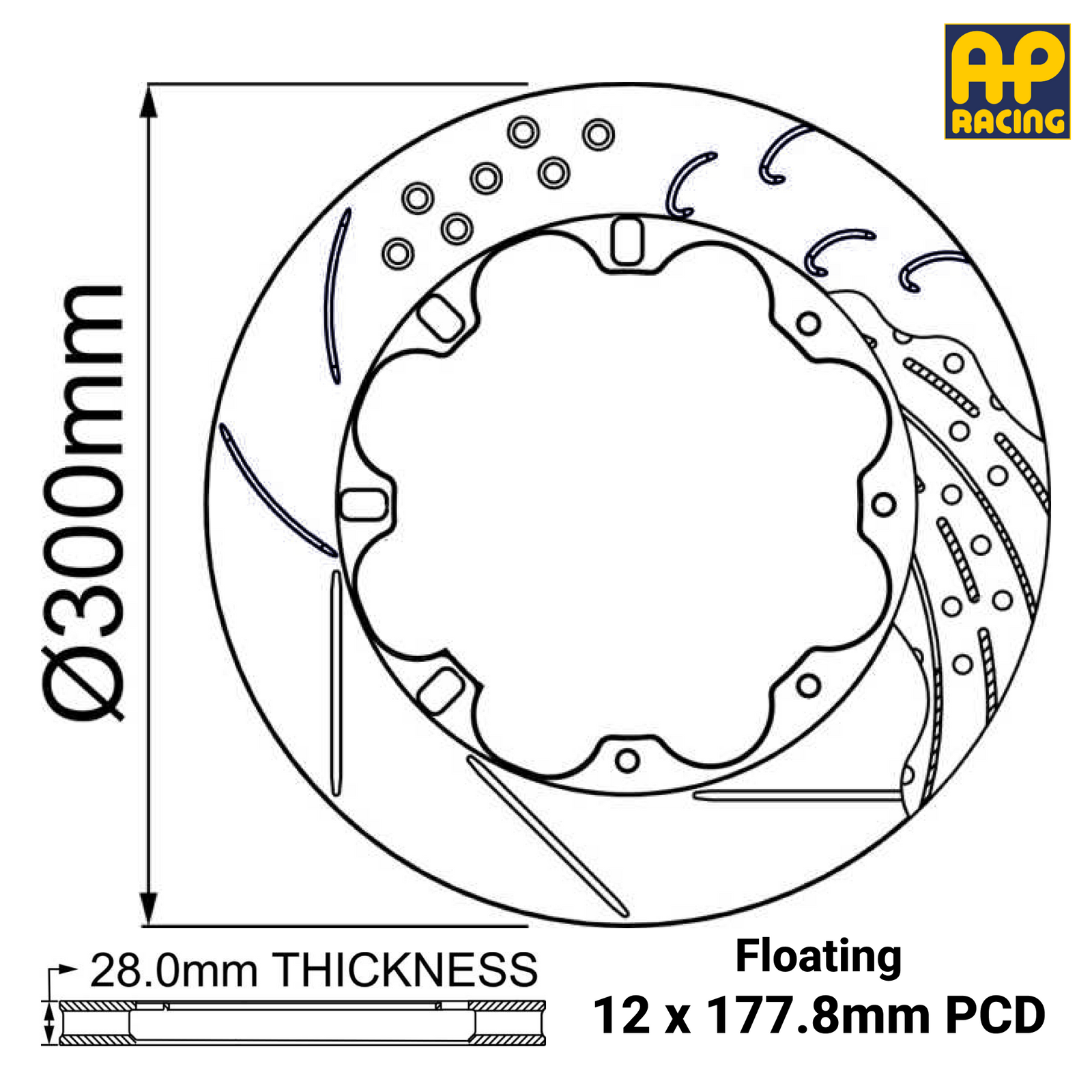 Ø300mm x 28.0mm Ventilated Brake Disc - 12 x 177.8mm PCD - S/Bobbins