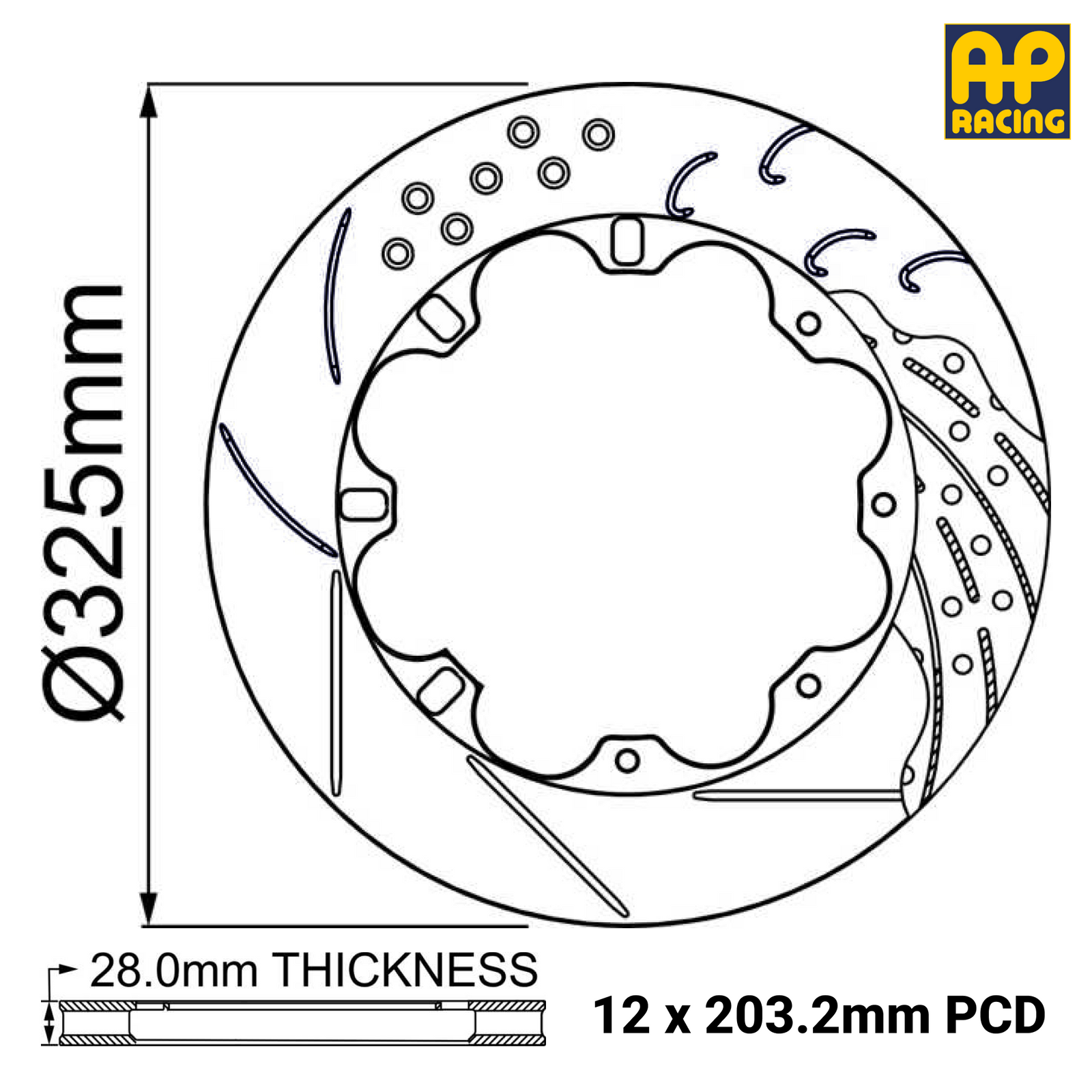 Ø325mm x 28.0mm Ventilated Brake Disc - 12 x 203.2mm PCD