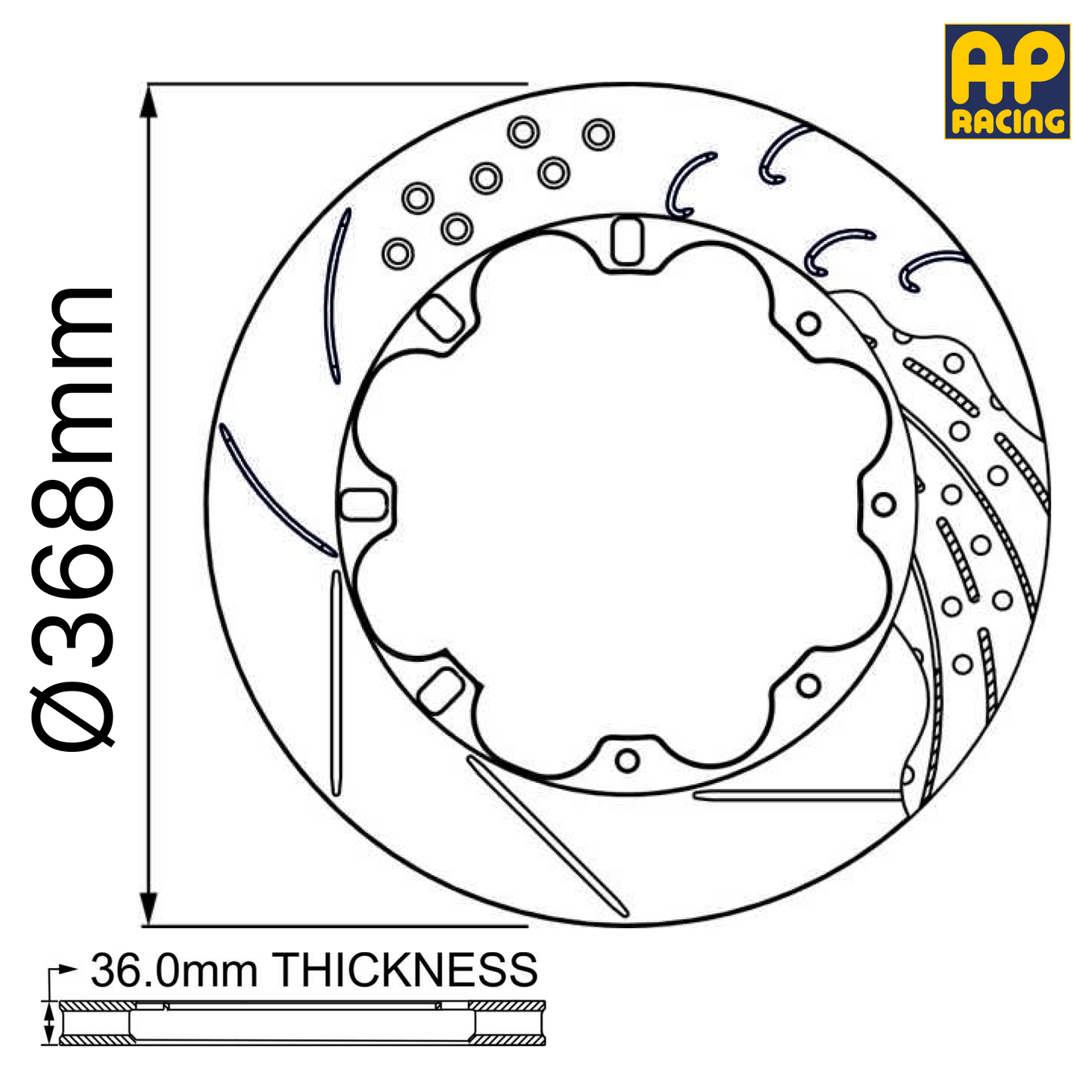 Ø368mm x 36.0mm Ventilated Brake Disc - 12 x 230.0mm PCD - Floating