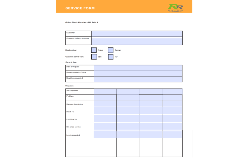 Öhlins Damper Service Form