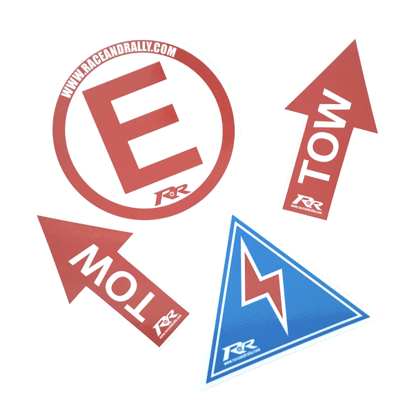 Race and Rally decal sticker kit featuring various colorful stickers and designs for vehicle customization and decoration.