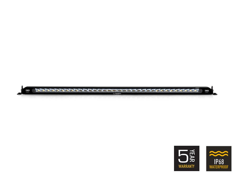 Front view of Lazer Lamps Linear-36 Elite linear light with multiple LED icons, showcasing its sleek design and advanced lighting technology.