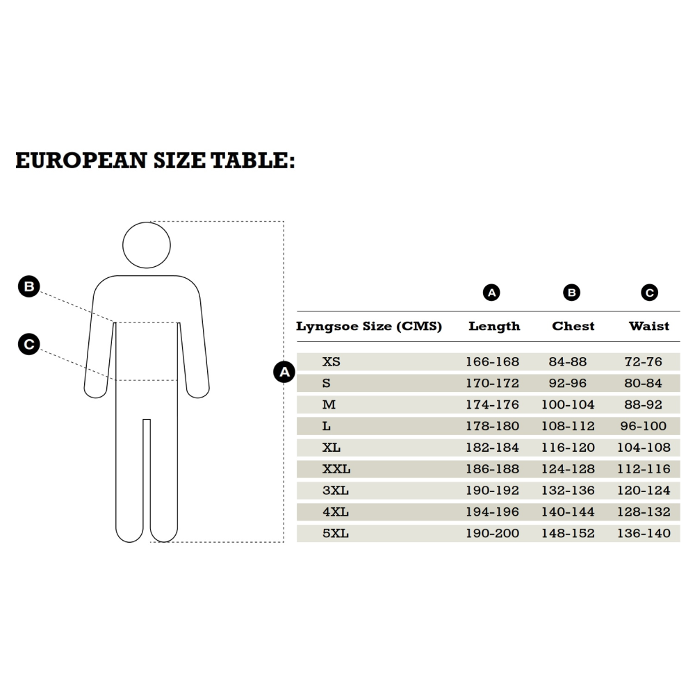 Lyngsoe size chart