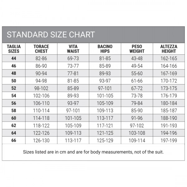 Sabelt Race Suit Size Chart